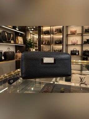 Jimmy Choo Snakeskin and Leather Zip-Around Long Continental Wallet
